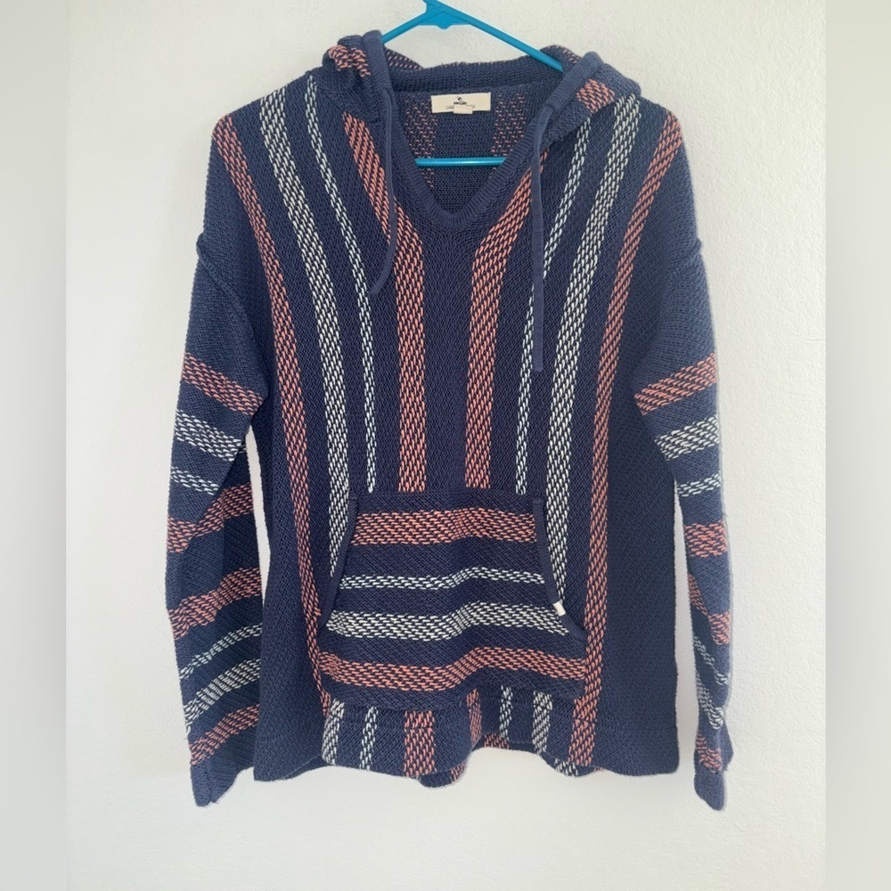 Rip Curl Revival Striped Knit Poncho Navy - Picture 5 of 13